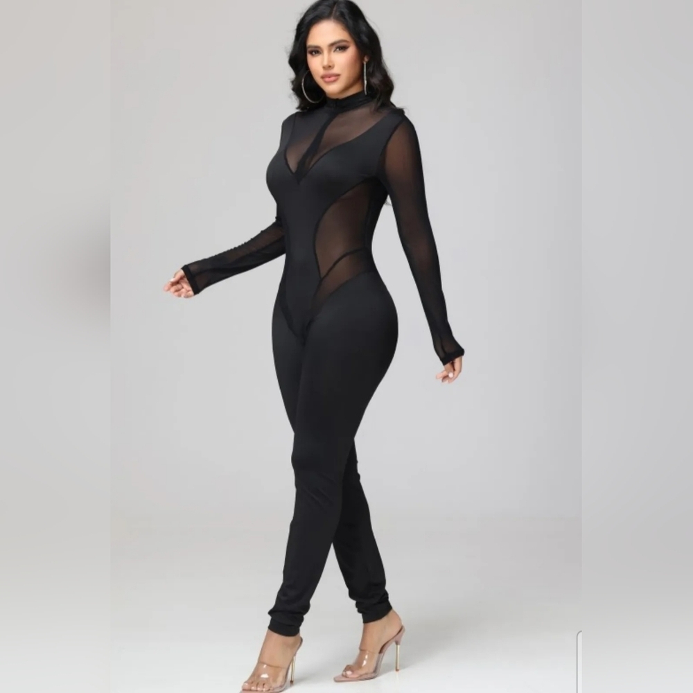 Black Sheer Mesh Jumpsuit
